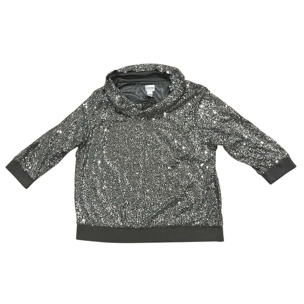 Chicos Zenergy Silver Sequin Pullover Cowl Neck Top Womens XXL